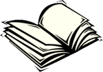 Cartoon graphic of open blank book