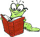 cartoon worm with glasses reading book